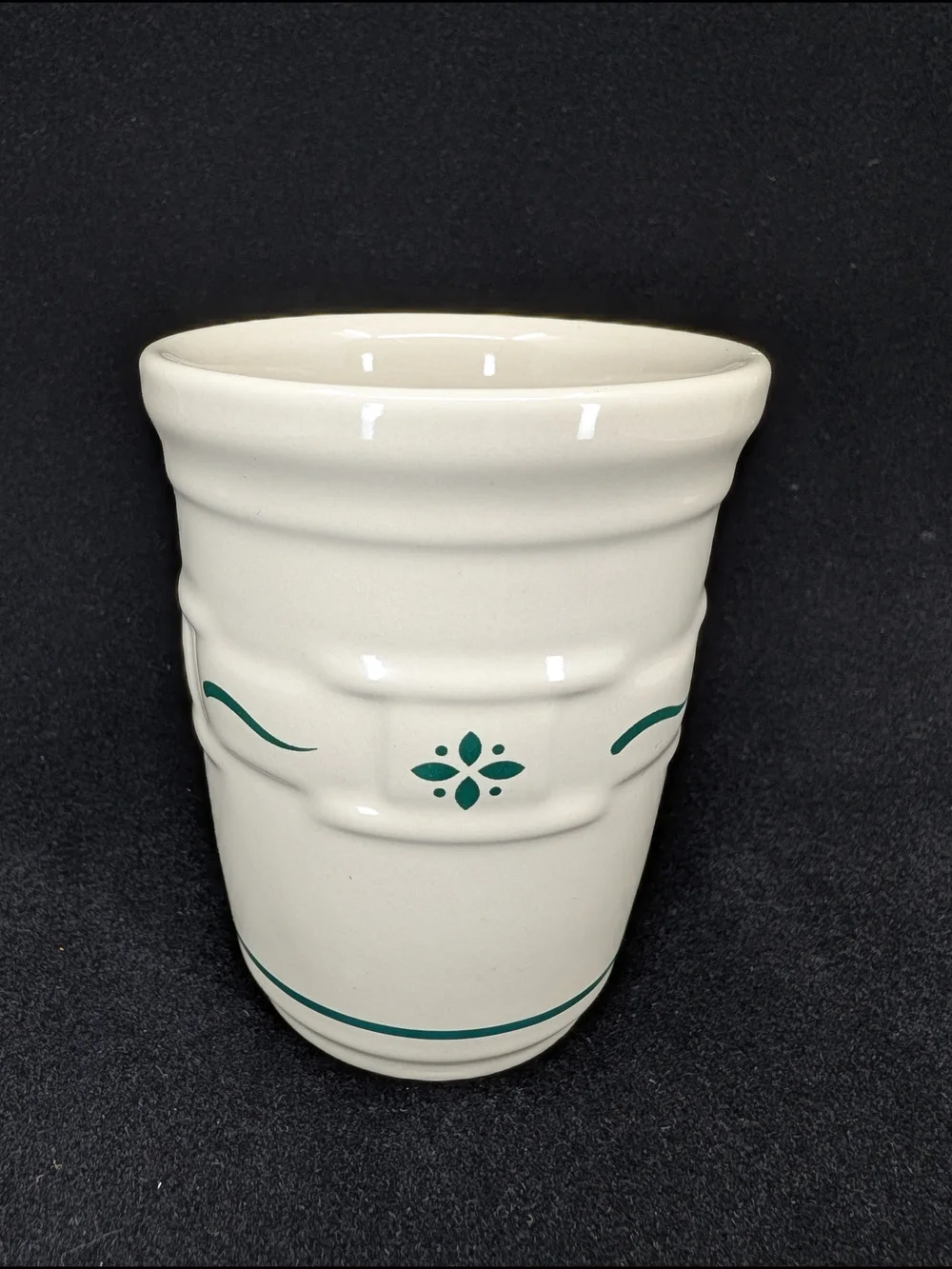 Longaberger Woven Traditions Pottery 8 Oz Tumbler White/Green Heritage Hall USA